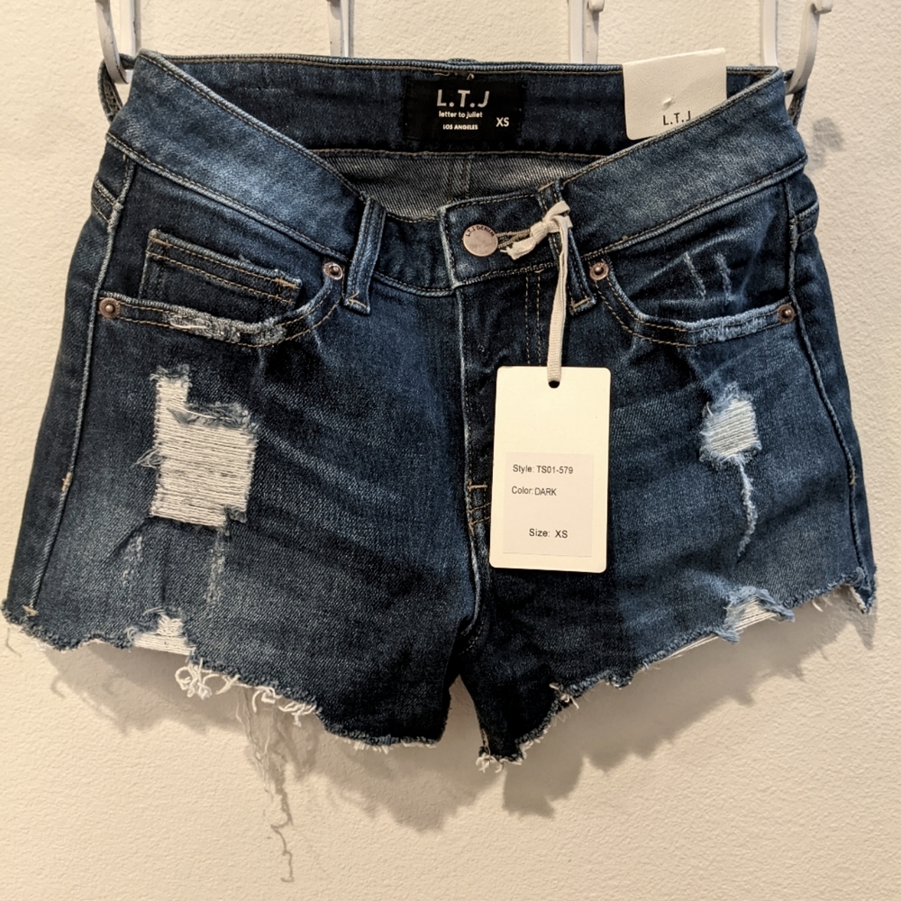 Letters to Juliet - Dark wash distressed cutoff jean shorts, brand new with tags